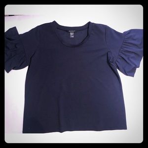 PLUS SIZE ASHLEY STEWART NAVY BELL SLEEVE SHIRT